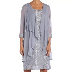R&M Richards Embellished Lace Sheath Dress Silver